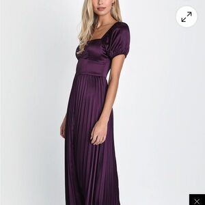 Lulu’s Forever Dark Purple Satin Midi Dress - NWT